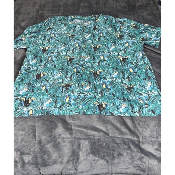Caribbean XXL Mens Tropical Toucan Bird Palm Tree Button Down Shirt - Picture 1 of 8